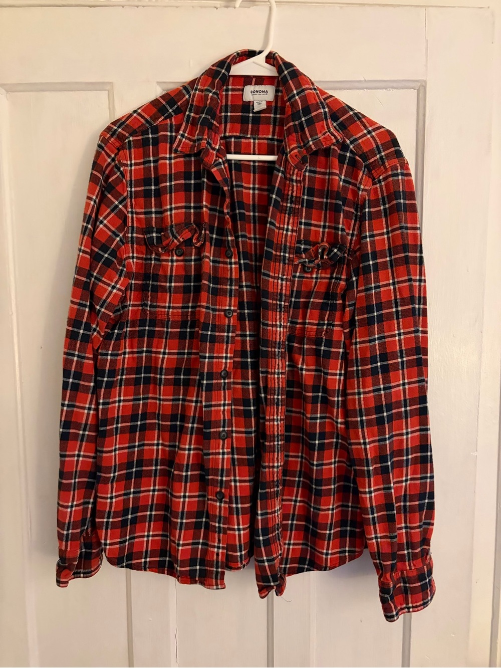 Sonoma Red and Navy Plaid Button-Up Shirt